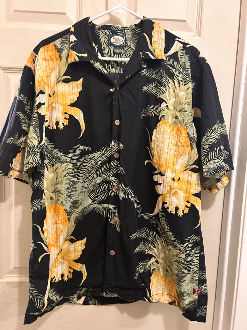 Tommy Bahama Black Hawaiian Shirt with Yellow Pineapple Print - size medium